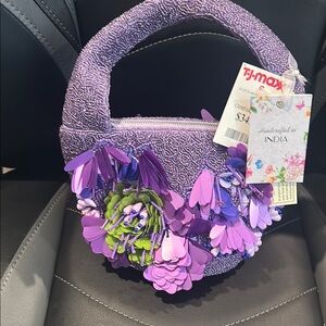 Viral beaded handbag Purple flower